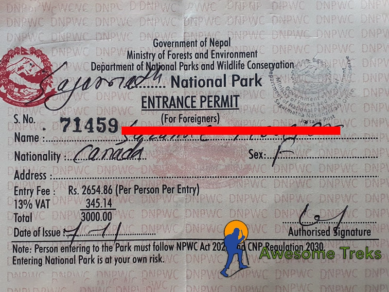 Sagarmatha National Park Entry Permit